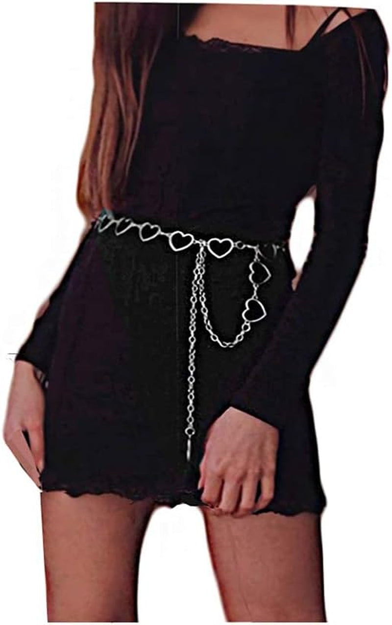 Women Waist Chain Belt Gold Silver Chain Belt Body Chains Jewelry for Dress Y2K Heart Chain