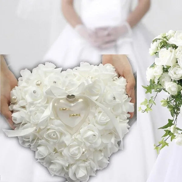Wedding Favors Rose Heart Shaped Design Ring Box Pillow Cushion Case Holder Gift