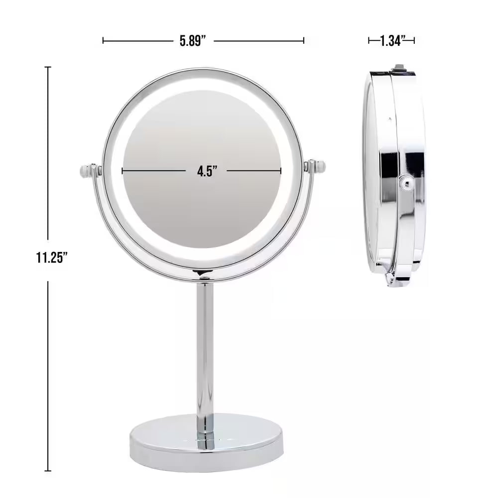 4.7 In. X 11.8 In. Lighted Magnifying Tabletop Makeup Mirror in Polished Chrome
