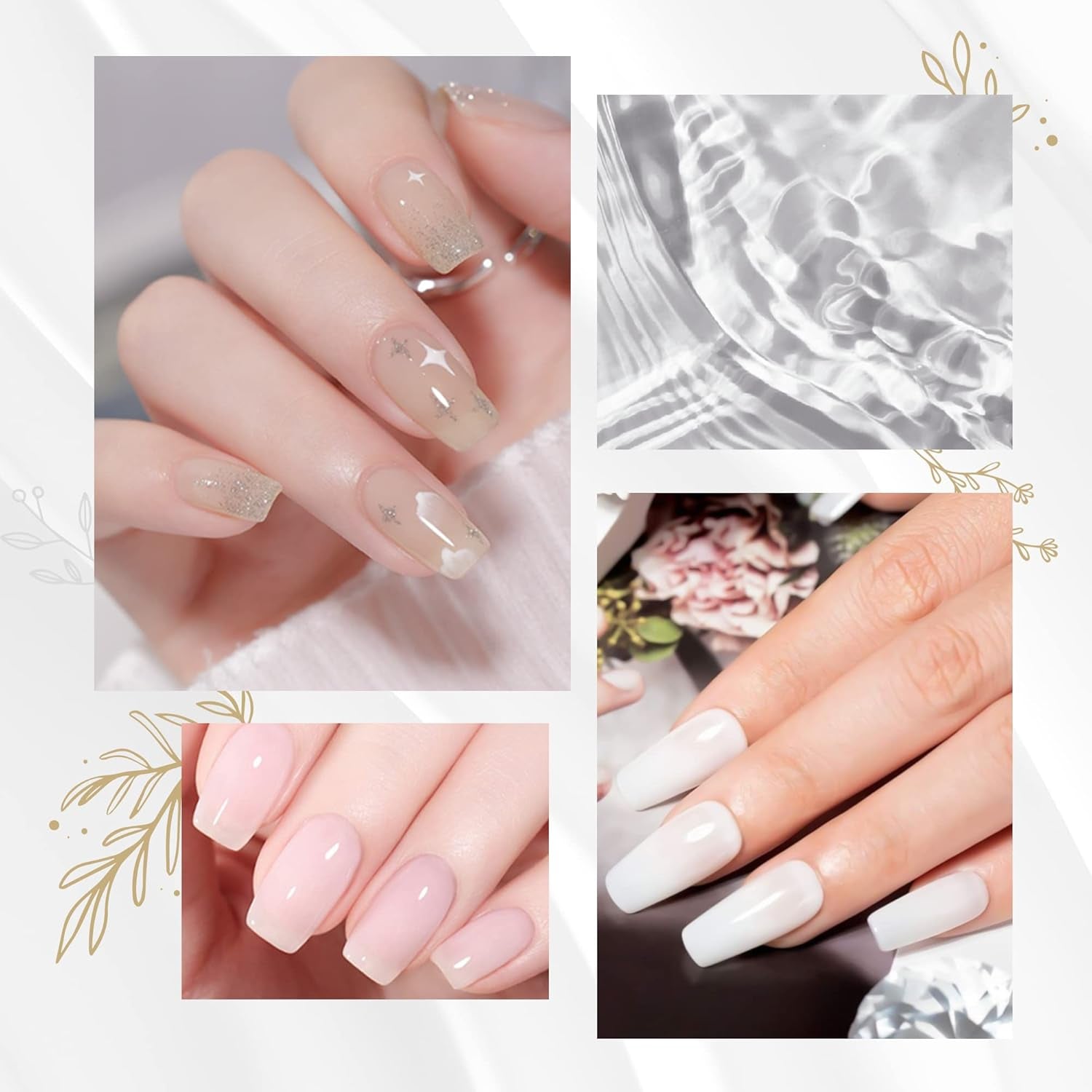 Gel Polish Set 4PCS Jelly Milky White Gel 0.5Oz Translucent Sheer Pink Nude Gel Ultimate Monochrome Collection Soak off U V Gel Nail Polish Salon DIY Gel Nail Kit High Capacity Gift