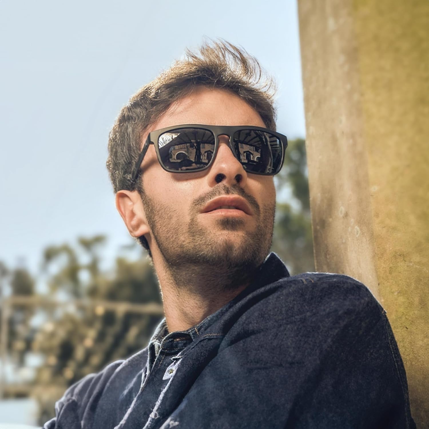 Polarized Sunglasses Men - Square Durable TR90 Lightweight Frame Carbon Fiber UV400 Protection Mens Sunglasses