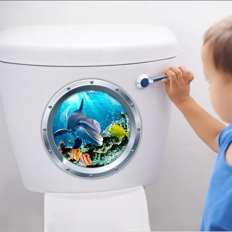 1PC HD 3D Wall Stickers Turtle Ocean Animals Decals Vinyl Decal Sticker Toilet Bathroom Room Decoration Accessory