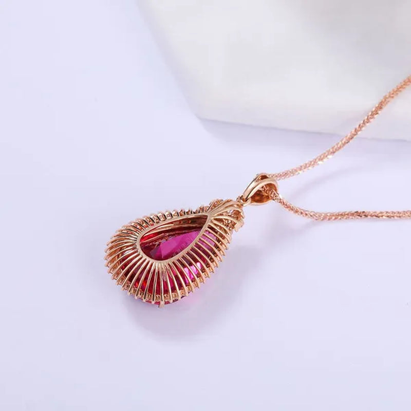 New Jewelry Fashiongold-Plated Zircon AAA Ruby Water Drop Pendant Rose Gold Necklace Ornament