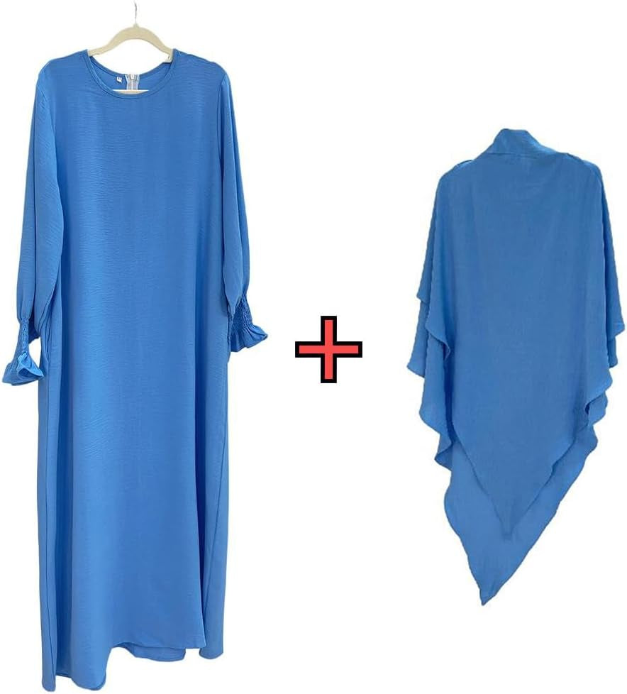 Women Prayer Dress Muslim Ramadan Garment Abaya Dubai Islam Jilbeb 2 Piece Set Layered Khimar Scarf Hijab and Long Dress