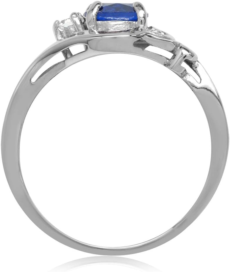 Created Sapphire Blue and White Cubic Zirconia Gold Plated 925 Sterling Silver Engagement Ring Size 6