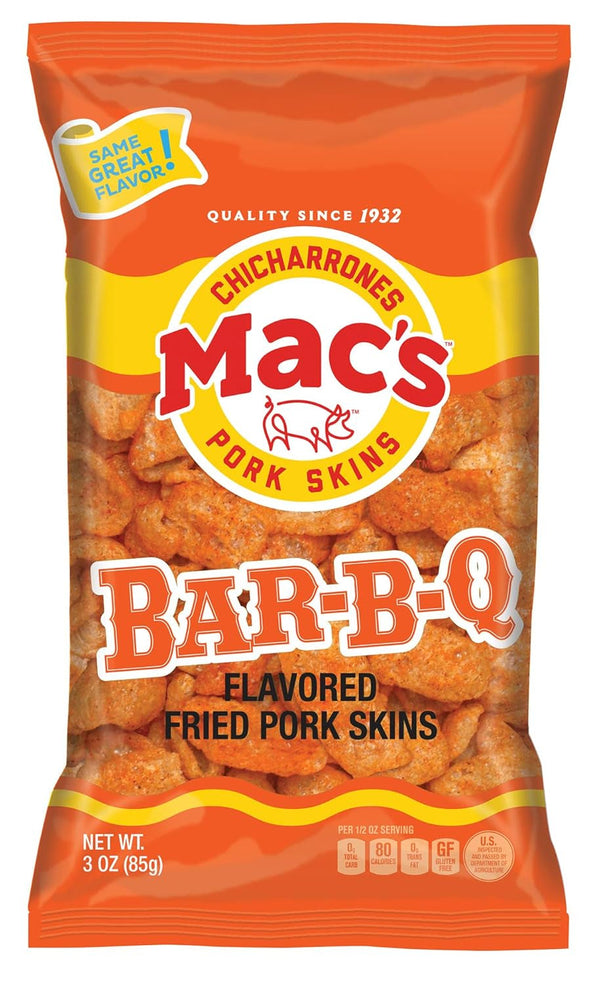 Pork Rinds, Fried Pork Skins, Chicharrones, BBQ - Barbecue (3 Ounce Bags (Pack of 12))