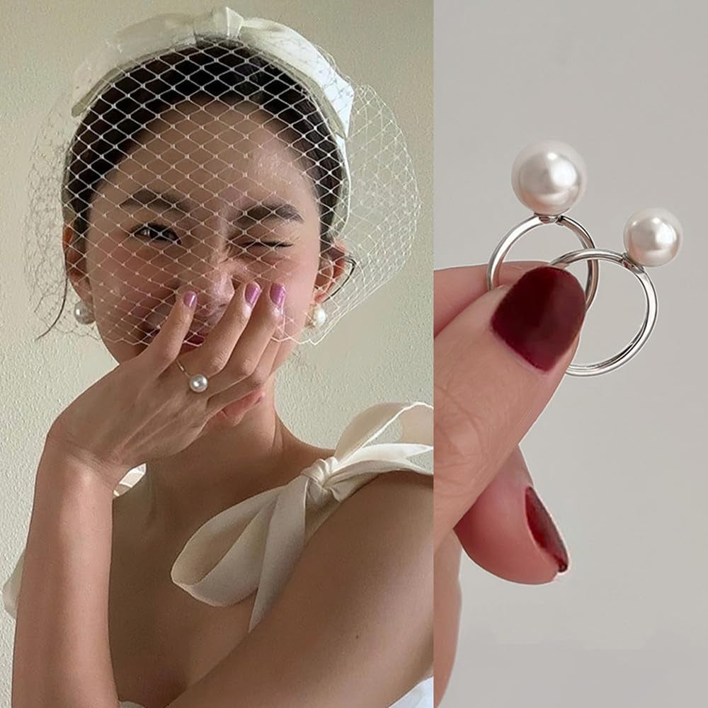 Shell Pearl 925 Sterling Silver Ring for Women Girls Adjustable Expandable round Ball Wedding Statement Finger Rings Comfort Fit Simple Elegant Engagement Promise Birthday Jewelry Gift