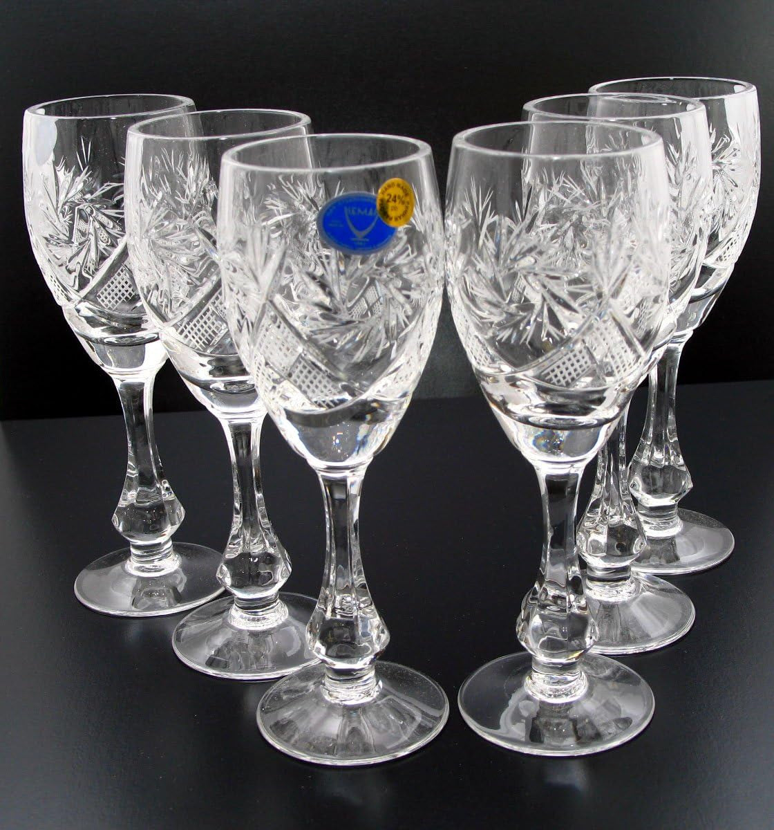 SET of 6 Russian CUT Crystal Shot/Sherry Glasses on a Long Stem 2.4 Oz Hand Made