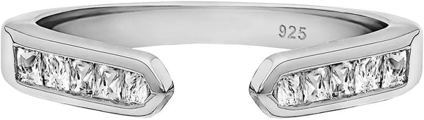 925 Sterling Silver Open Wedding Bands for Women Anniversary Eternity Stackable Rings Cubic Zirconia