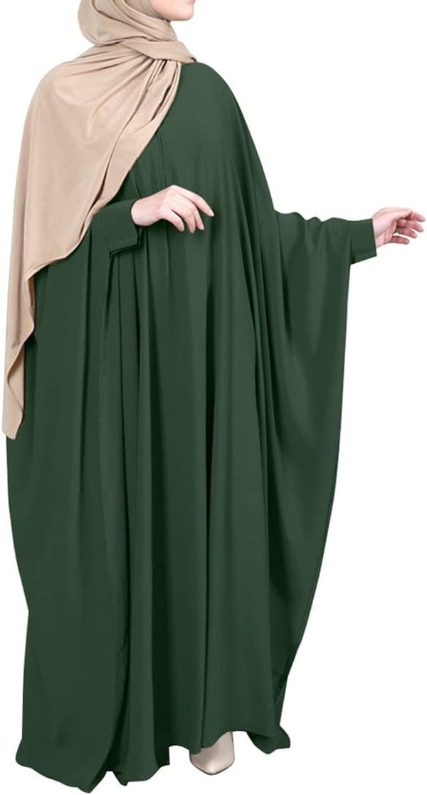 Muslim Women Batwing Abaya Dress Front Zipper Kaftan Islamic Maxi Dress Middle East Robe