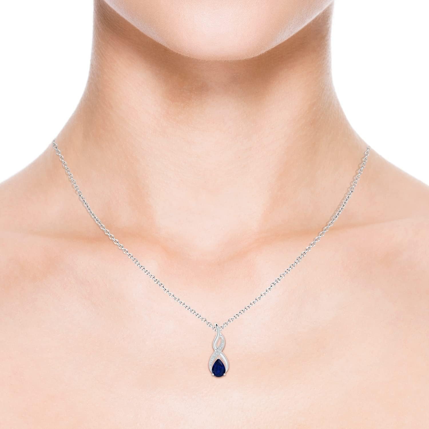 Natural 0.75 Carat Blue Sapphire Infinity Pendant Necklace for Women with Diamonds in 14K White Gold with 18 Inch Chain - September Birthstone Jewelry Gift