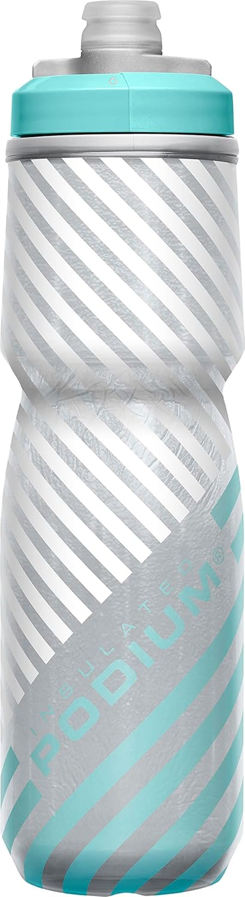 Podium Chill Insulated Bike Water Bottle - Easy Squeeze Bottle - Fits Most Bike Cages - 24Oz, Grey/Teal Stripe