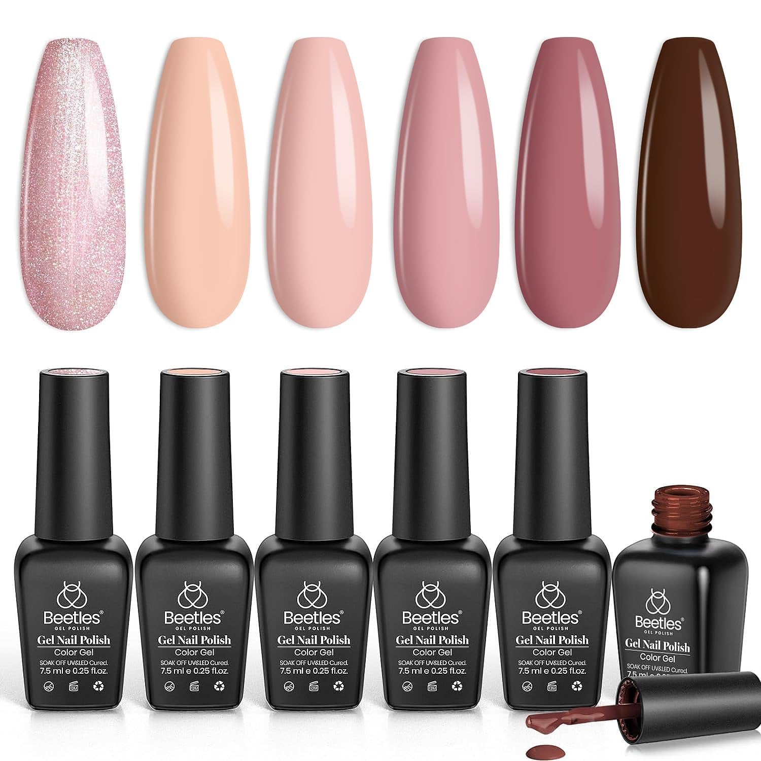 Nuded Colors Gel Polish Set 6 Colors Nude Symphony Glitter Neutral Pink Brown Nude Gel Nail Polish Soak off Uv Led Lamp Needed Nail Art Design Skintone Home Diy Gift