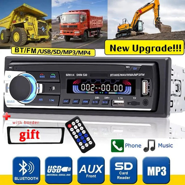 New Upgrade 1 Din Audio MP3 Player 12V In-Dash Single Din Bluetooth Car Radio Stereo Support FM Aux Input SD USB MMC Receiver with Remote Control