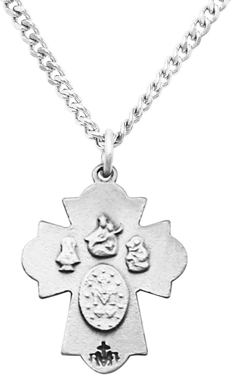 Small Religious Four Way Cross Pendant Necklace 18"