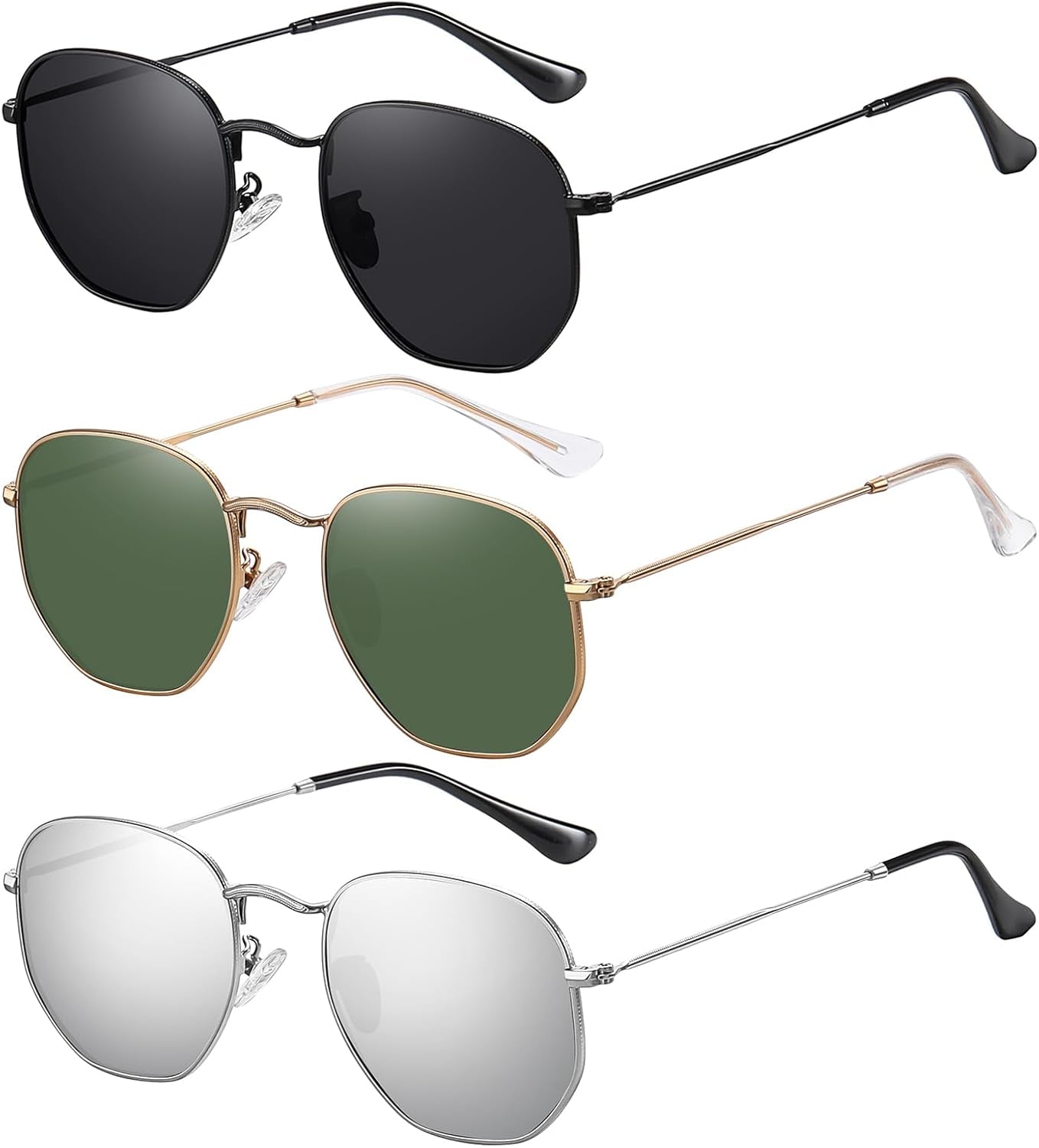 Polarized Hexagon Sunglasses for Women Men Polygon Square Sun Glasses UV400 Protection Metal Frame