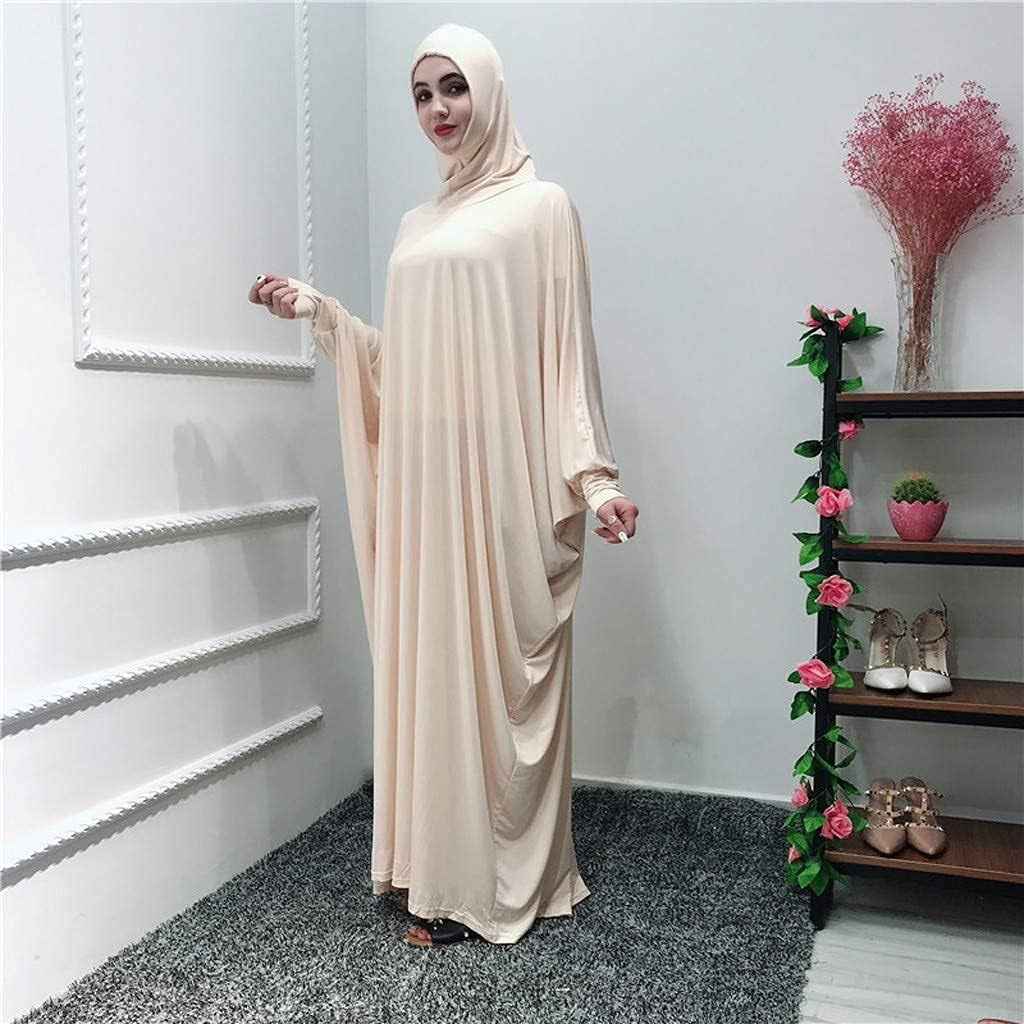 Women'S Solid Muslim One-Piece Prayer Dress Abaya Kaftan with Hijab Full Length Dress