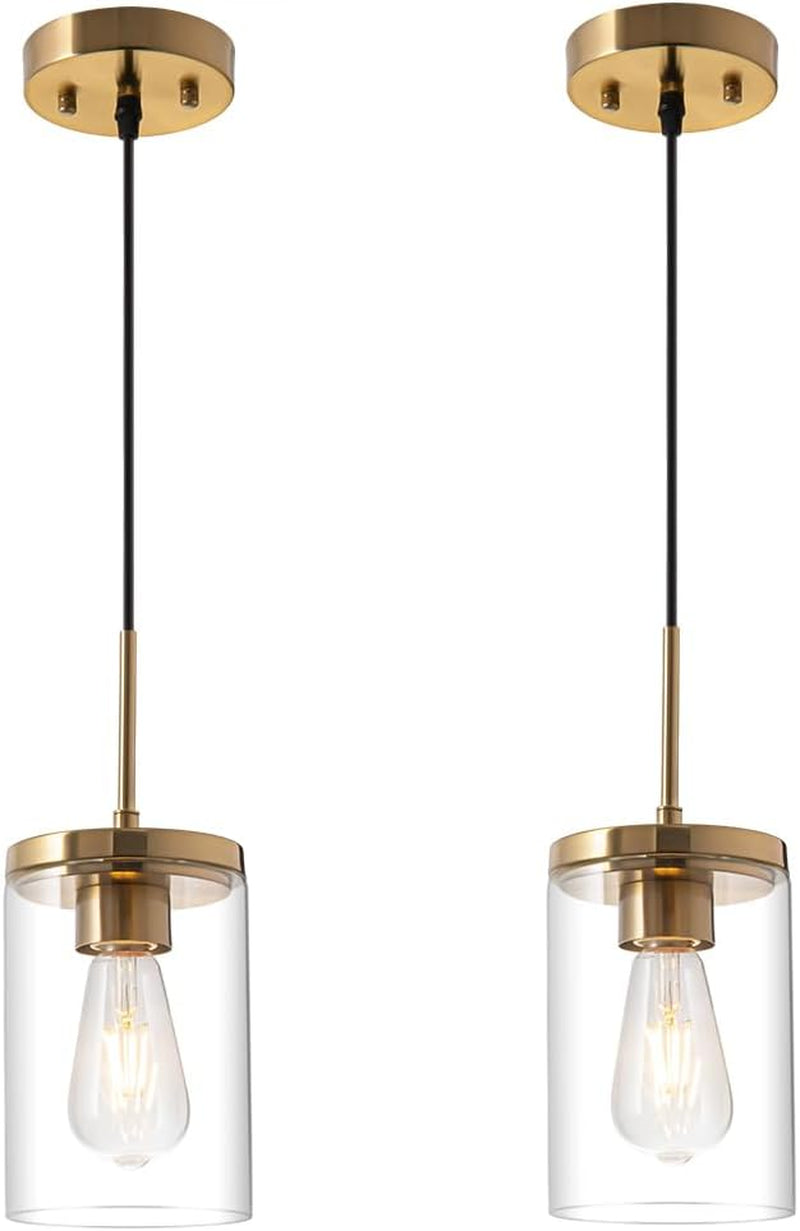 Gold Pendant Light Fixtures,5 Inch Globe Pendant Lights Kitchen Island with Clear Glass,Hanging Lights for Kitchen Island, Dining Room, Bedroom, Hallway, Farmhouse - 2 Pack
