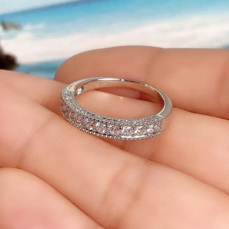 Women Ring 925 Sterling Silver Plated Micro Inlay Cubic Zirconia Ring Bridal Romantic Wedding Eternity Jewelry Anniversary Gift