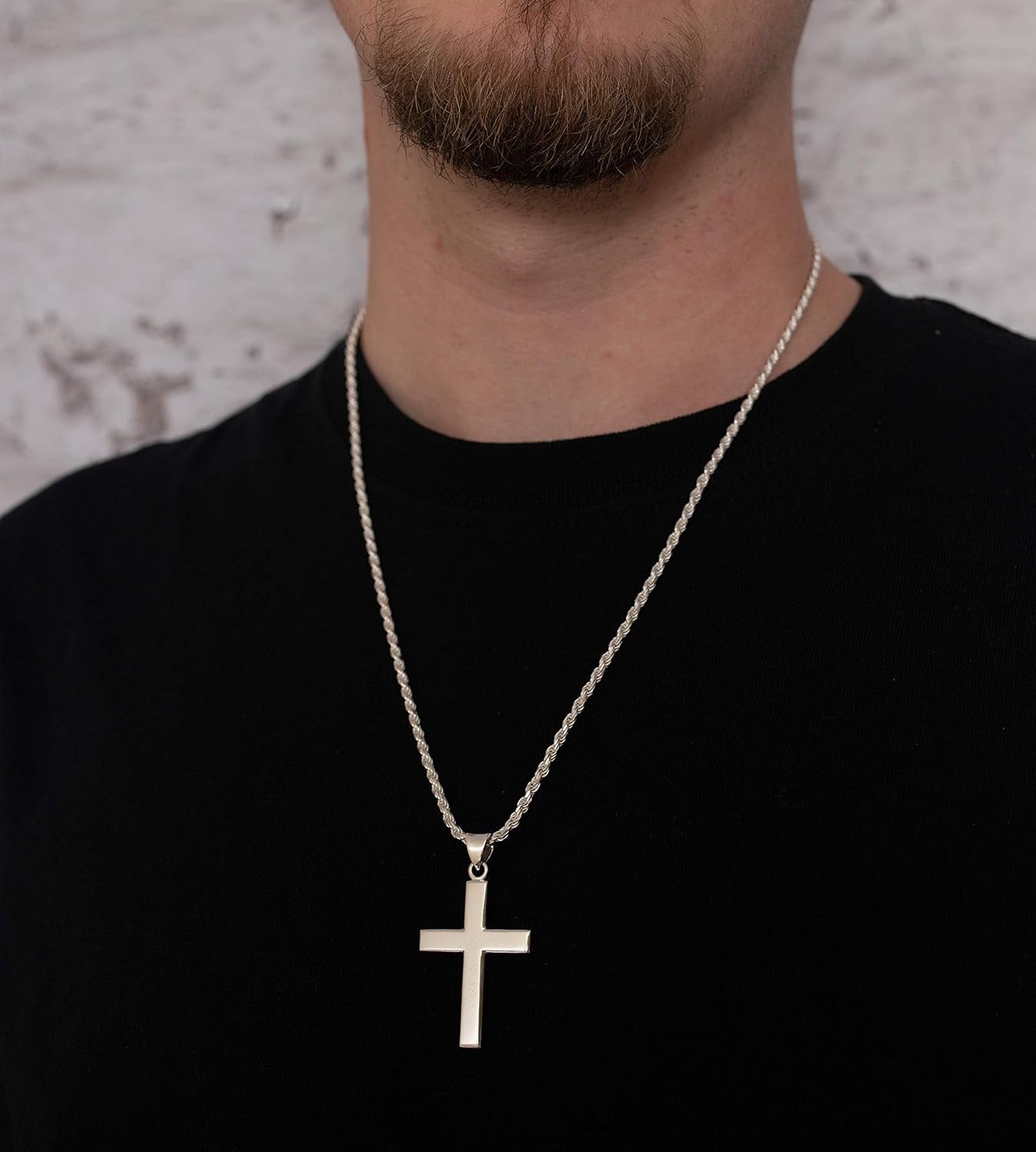 Men'S 925 Sterling Silver 40Mm Christian Cross Pendant Necklace 20In to 24In