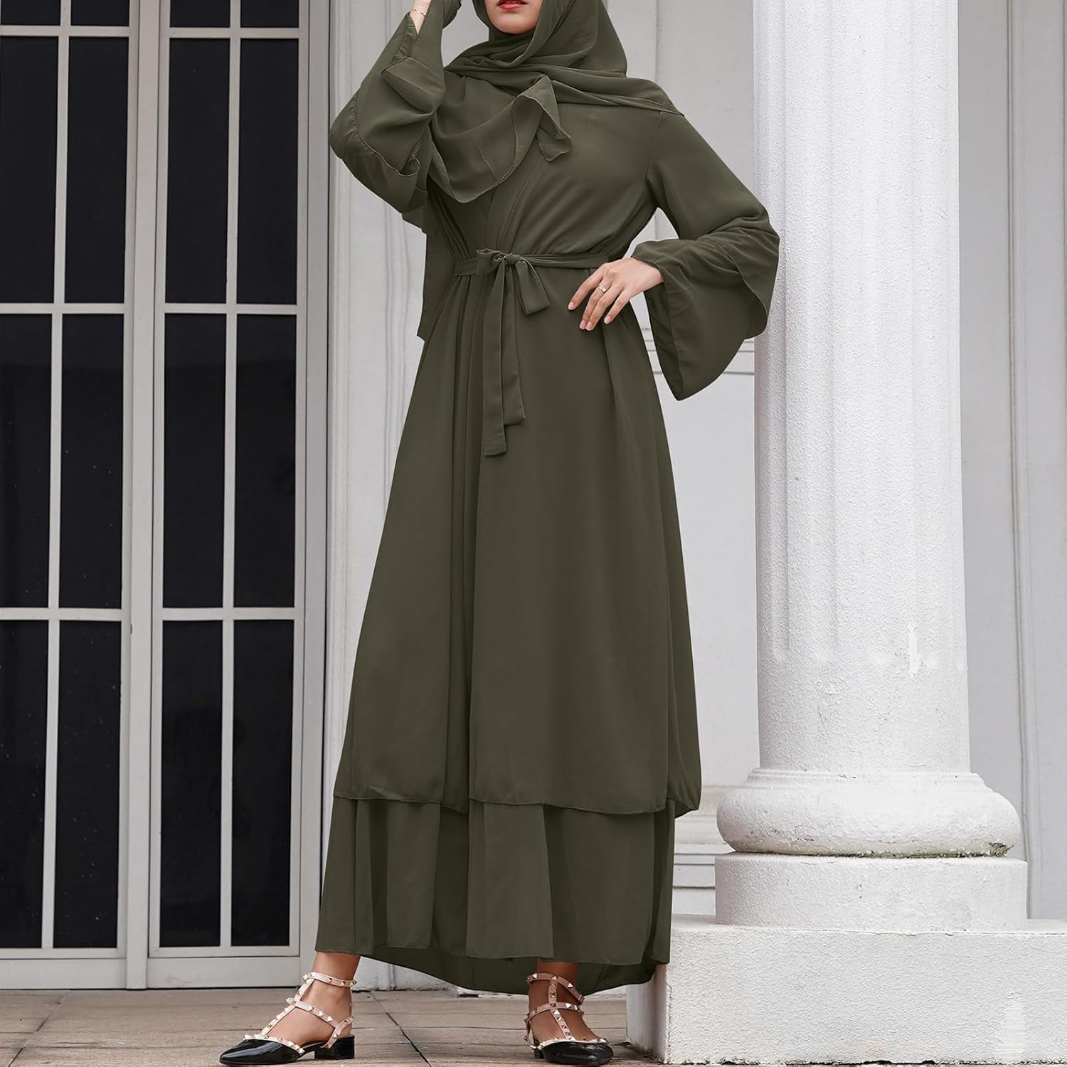 Abayas Muslim Dress for Women Long Sleeve Islamic Abaya Eid Dubai Kaftan Dresses Middle East Prayer Dress Chiffon Robe