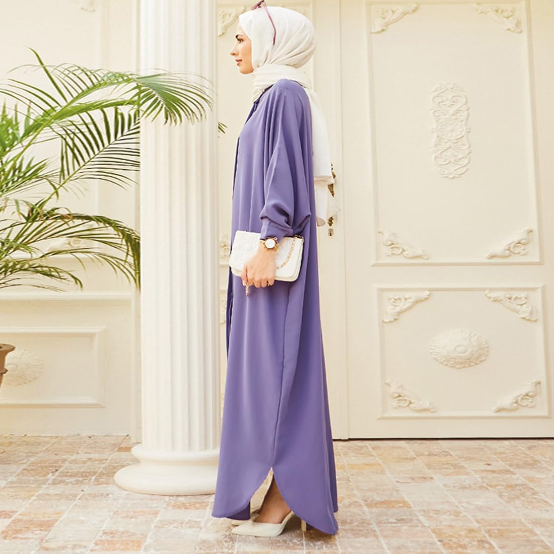 Women'S Muslim Dress Ramadan Abaya Batwing Sleeve Henley Shirt Prayer Kaftan Dubai Islamic Dress