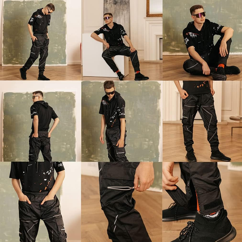 Mens Cargo Pants Hip Hop Techwear Harem Pant Jogger Sweatpants with Pockets Jogging Punk Army Green XL
