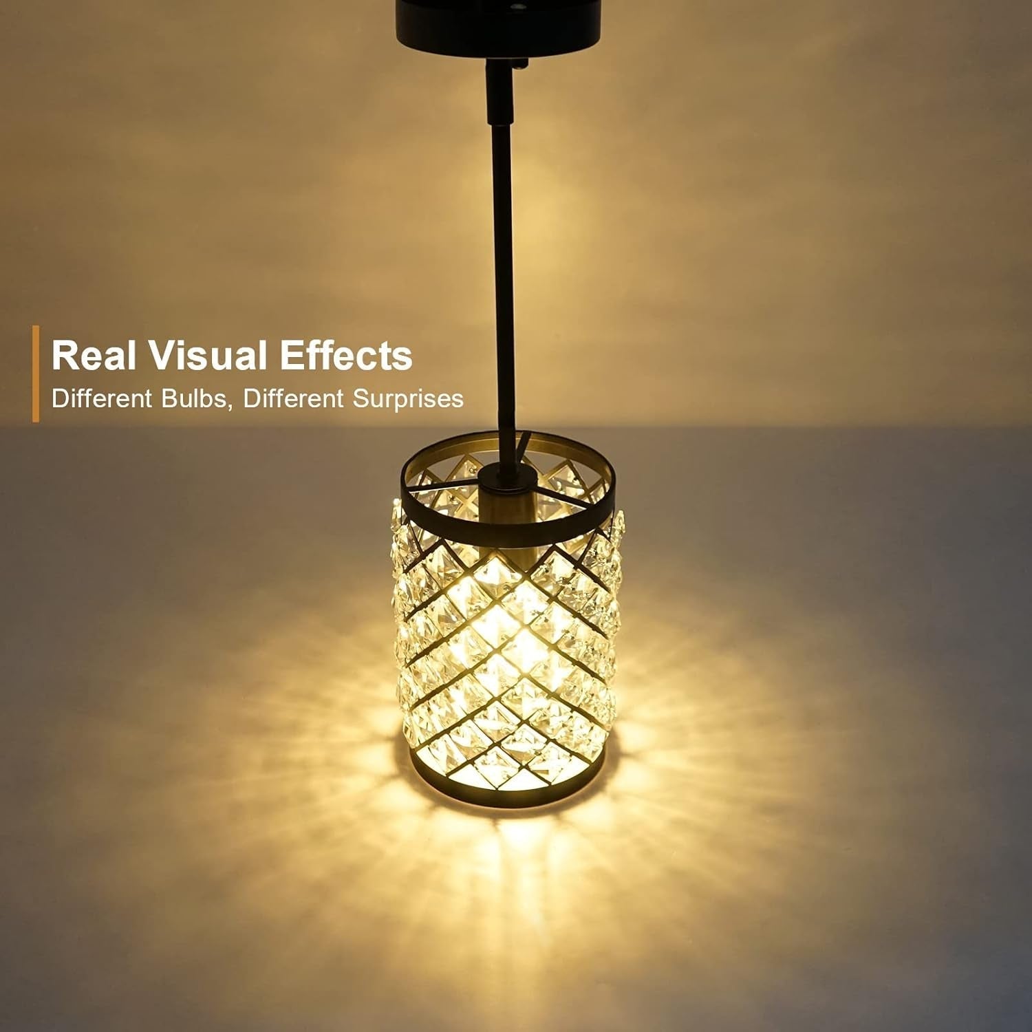 Modern Black Crystal Pendant Light, Industrial 1-Light Small Hanging Glass Ceiling Lamp Crystal Chandelier for Kitchen Island Sink Dining Living Room Bedroom Entryway