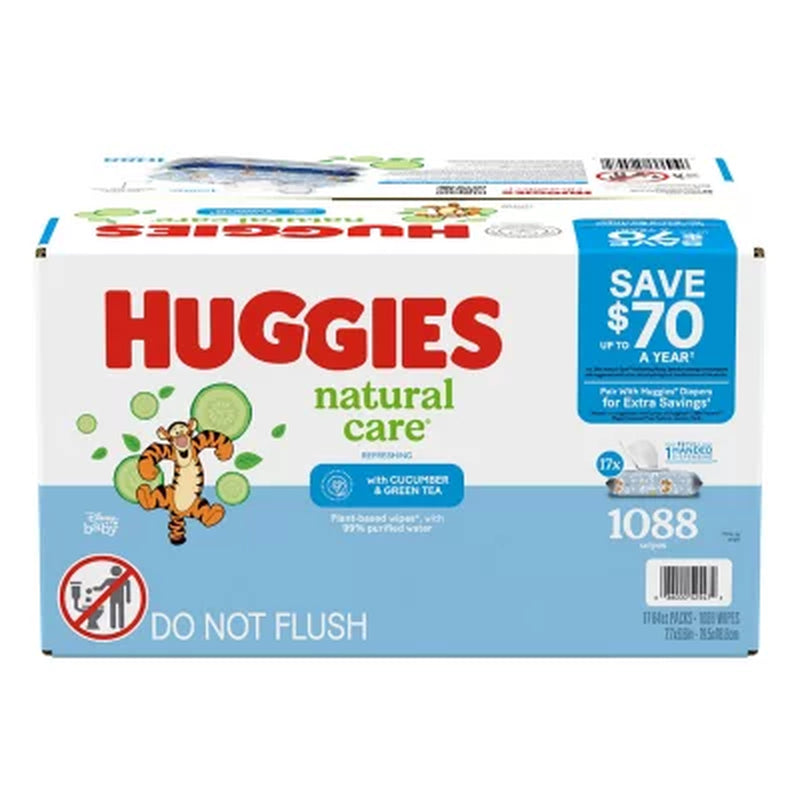 Huggies Natural Care Baby Wipes, Cucumber and Green Tea, 17 Pk., 1088 Wipes