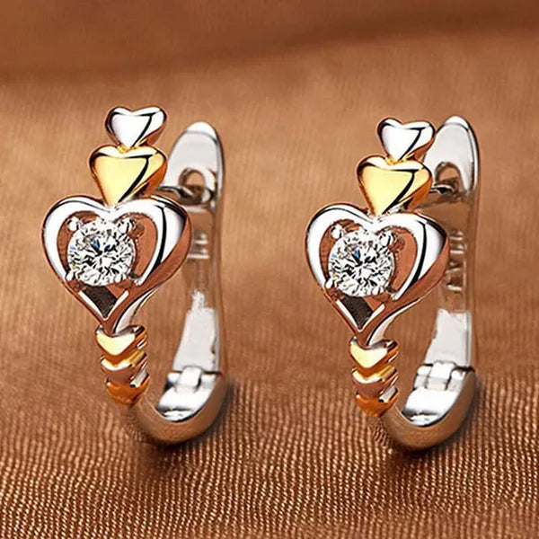2021 New Arrival Creative Love Heart-Shaped Earrings, Beautiful Women'S Diamond Jewelry, Two-Tone 925 Silver and 18K Gold Huggie Earring, Christmas Gift for Wife Mother
