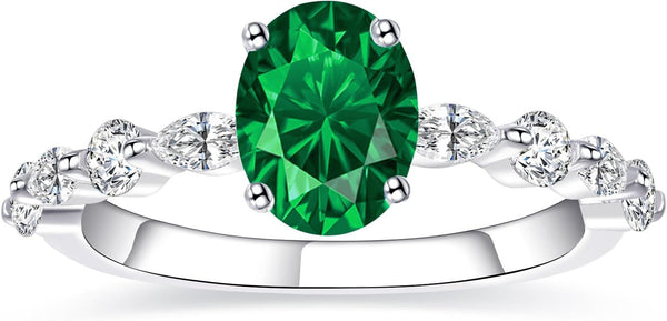 1.5Ct White Gold Plated Silver Engagement Ring for Women Oval Cut Cubic Zirconic Engagement Ring CZ Wedding Ring for Women Promise Rings Band Width 2.2Mm Size 5-9