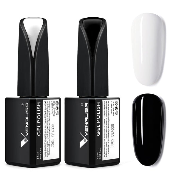 VENALISA 2Pcs 15Ml Black White Gel Nail Polish Kit, Nail Gel Polish Set Soak off UV LED Nail Art Starter Manicure Salon DIY at Home