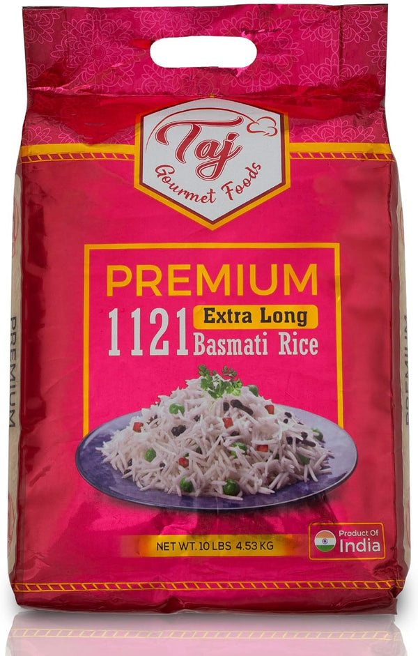 TAJ Premium 1121 Basmati Rice, Extra Long Grain Basmati Rice from India | 10Lbs