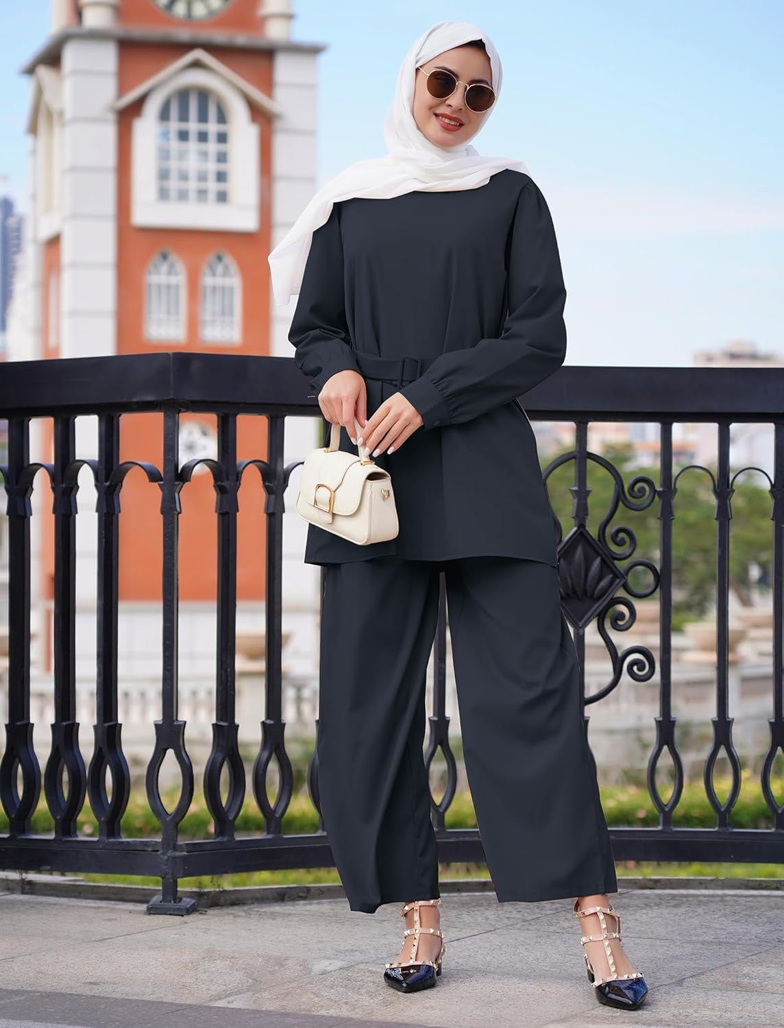 Women'S Muslim Long Sleeve Loose Top Pants 2 Pcs Dubai Islamic Muslim Clothes