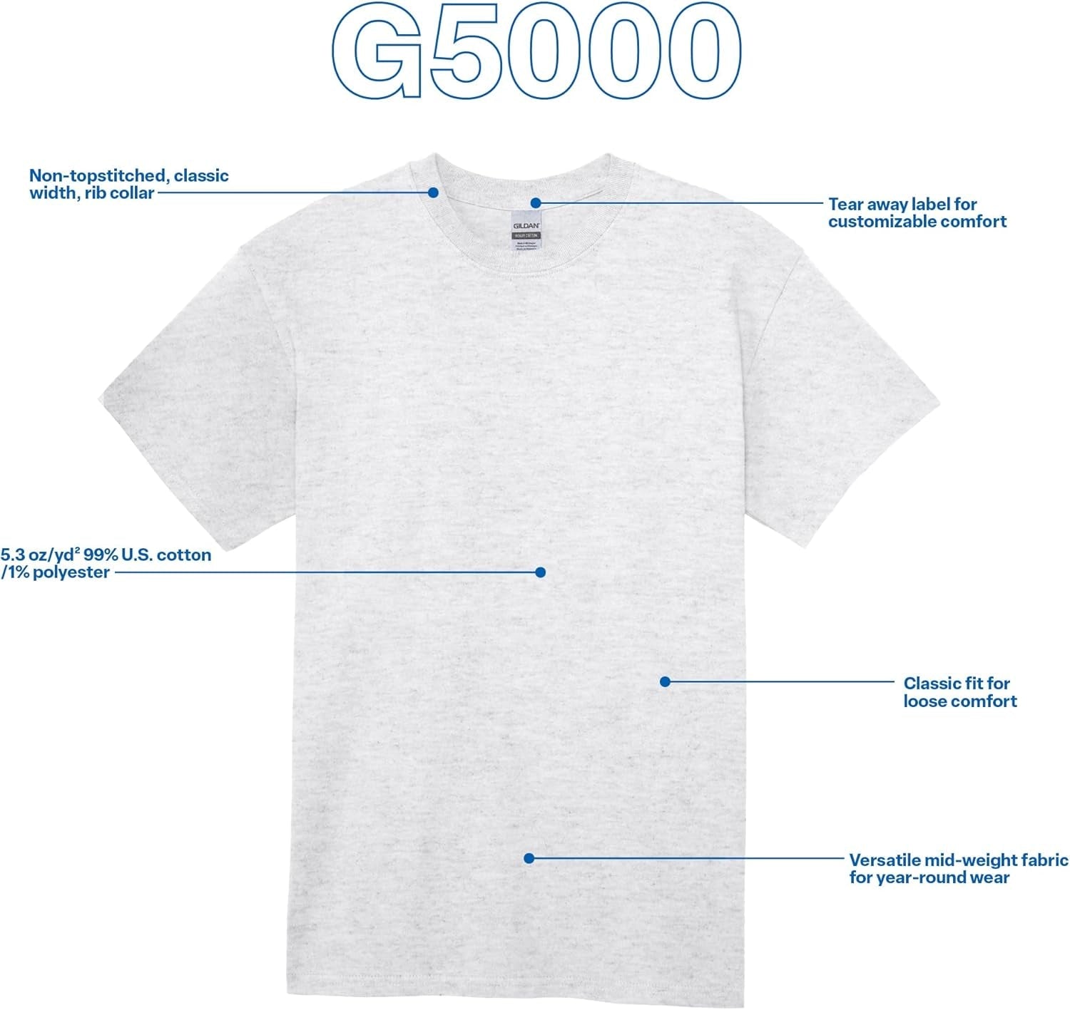 Unisex Adult Heavy Cotton T-Shirt, Style G5000, Multipack
