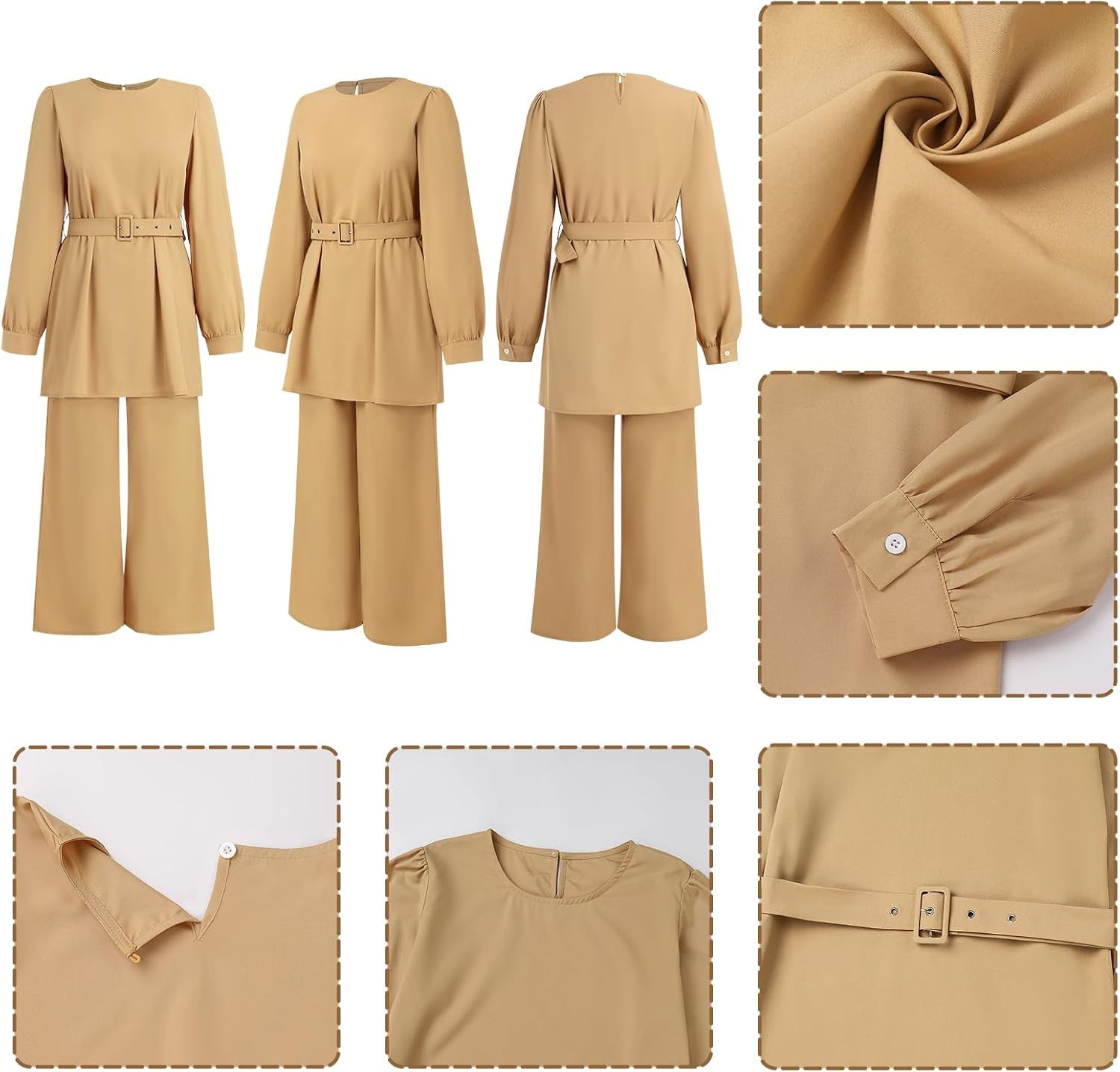 Abayas Dress for Women Muslim Long Sleeve Loose Top Pants 2 Pcs Dubai Islamic Muslim Women Matching Sets