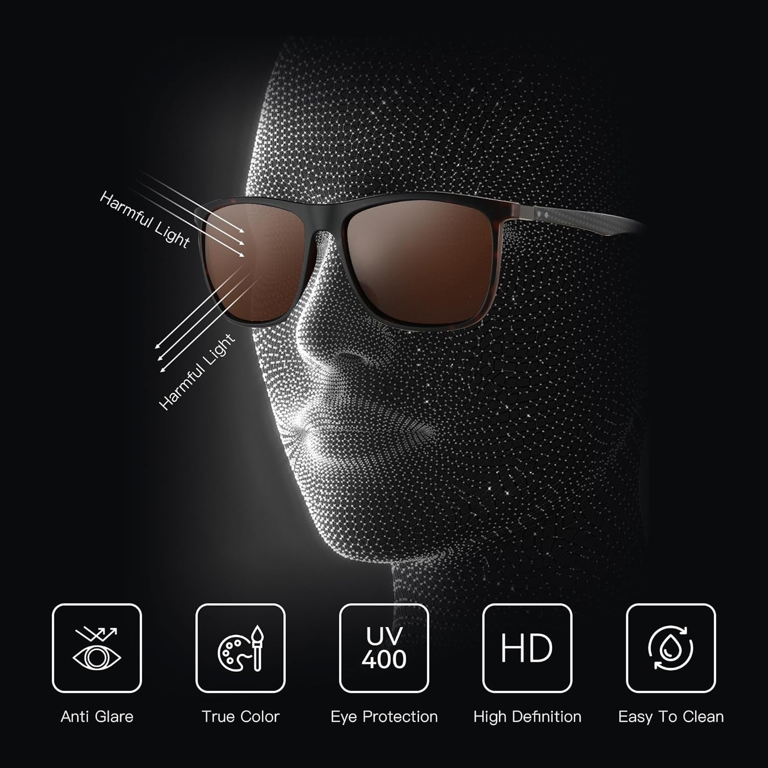 Square Polarized Sunglasses for Men Ultralight Carbon Fiber Sun Glasses Driving Fishing Golf Sports UV400 Protection