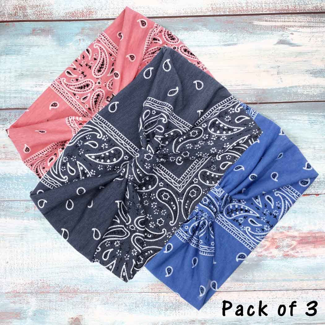 Boho Headbands Wide Turban Knotted Head Bands African Head Wraps Yoga Hairbands Hair Scarf Elastic Hair Accessories for Women and Girls Pack of 3 (Set-2B)