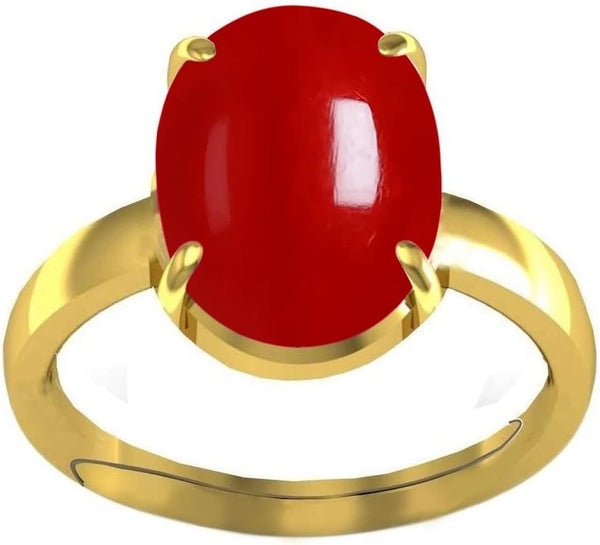 6.25 Carat Natural Red Coral Panchdhatu Ring for Men and Women