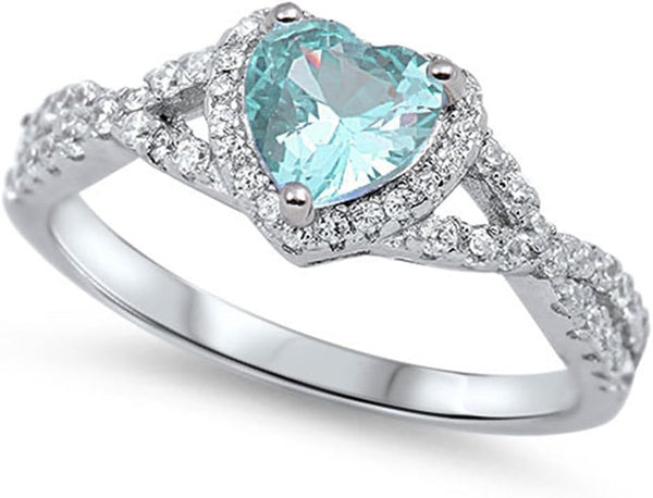 Sterling Silver Heart Halo Cubic Zirconia Promise Ring