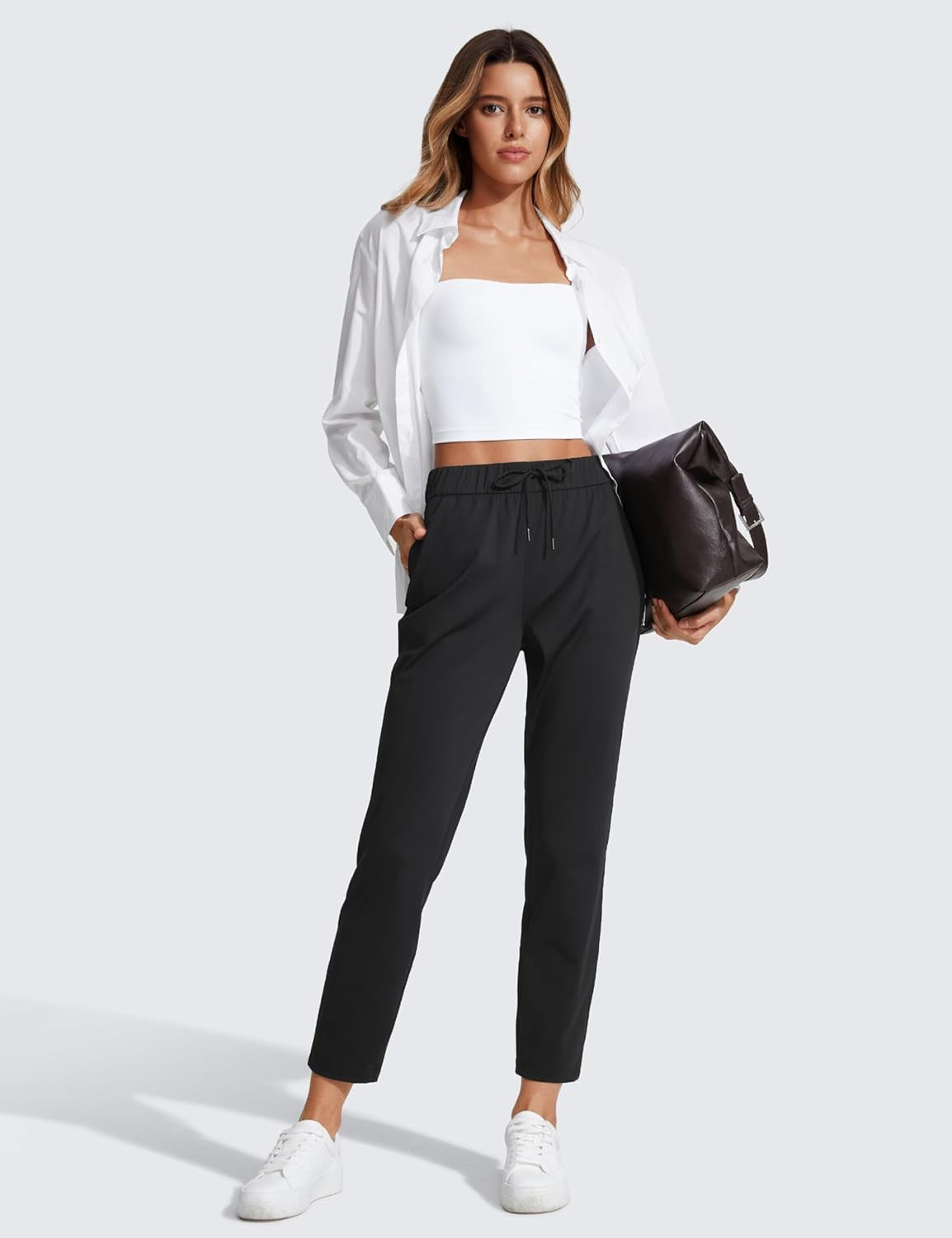 Womens 4-Way Stretch Ankle Golf Pants 7/8 Casual Dress Work Athletic Travel Workout Sweatpants with Pockets