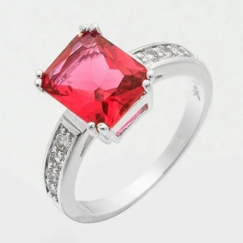 Lady Jewelry 3.99Ct Ruby Diamond 14K White Gold Ring Size6-10