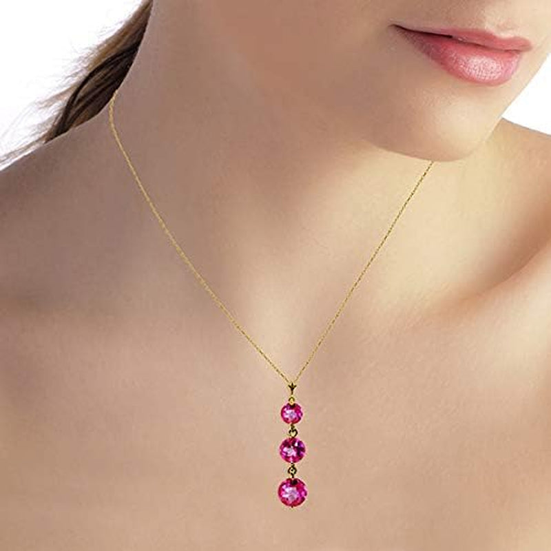 3.6 Carat 14K Solid Gold Necklace with Natural Pink Topaz Drop Pendant