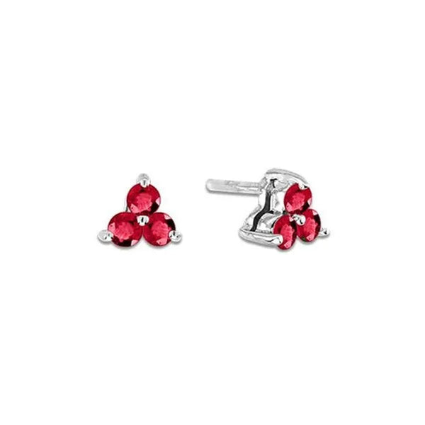 0.40 Ct. Natural Heated Ruby Three Stone Earring In 14K Gold