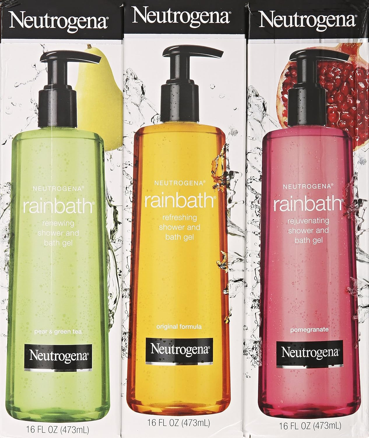 Rainbath Multi-Pack of 3, 1 Original Formula, 1 Pomegranate and 1 Pear & Green Tea, 16 Fl Oz Bottles