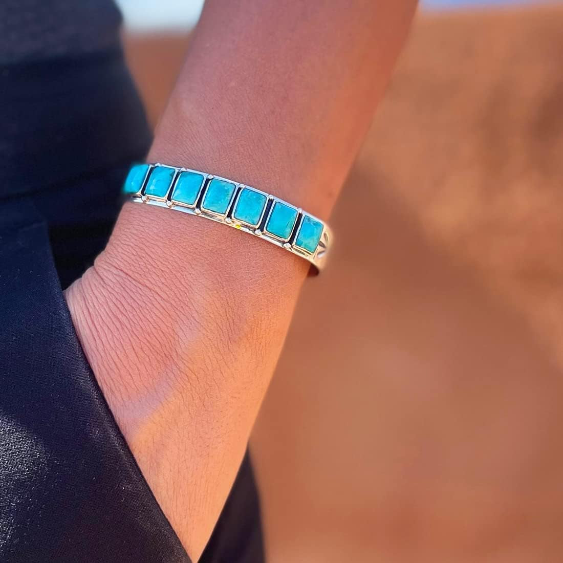 Turquoise Bracelet Sterling Silver 925 Genuine Turquoise Cuff Bracelet
