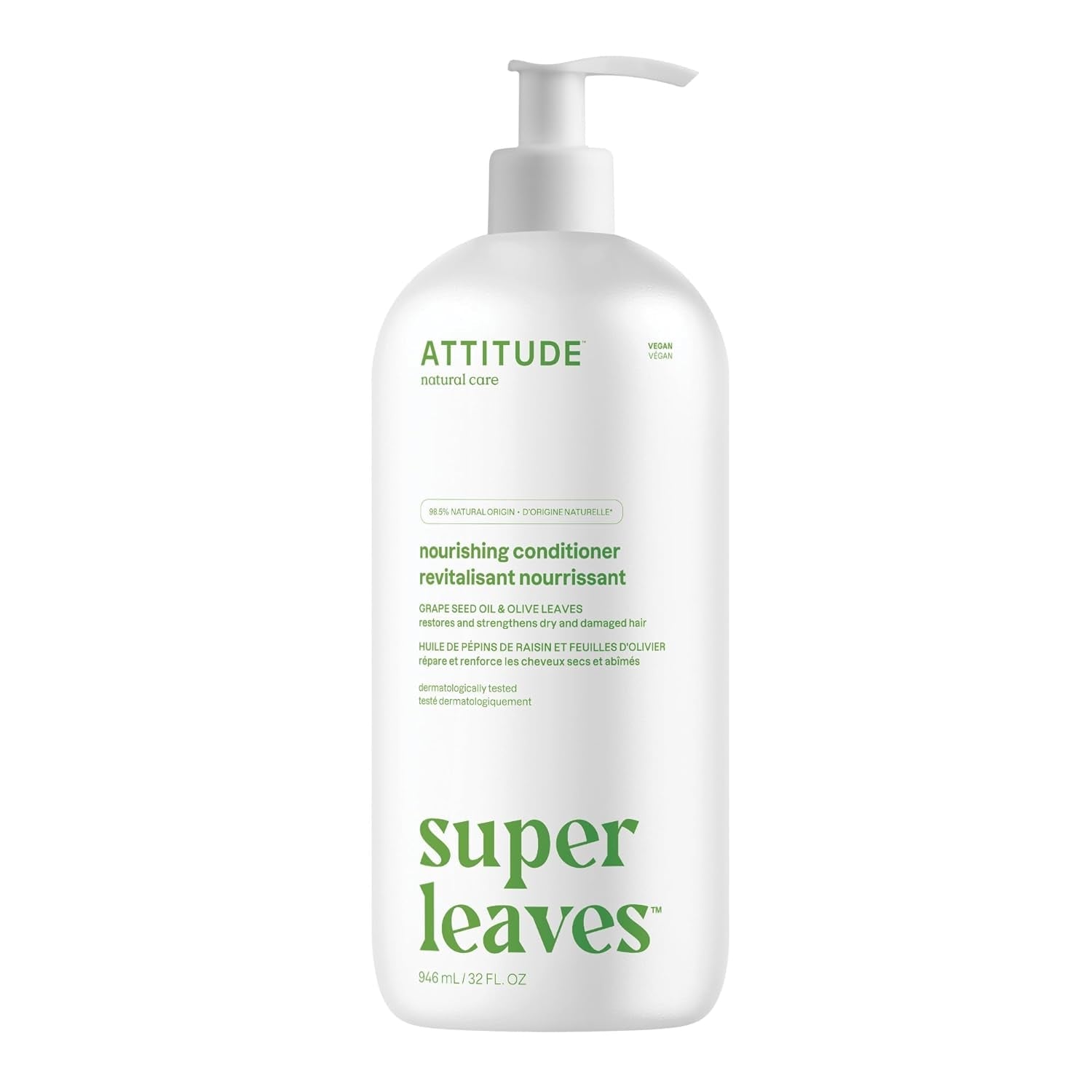 Nourishing Hair Conditioner, for Dry and Damaged Hair, Naturally Derived Ingredients, Vegan Detangler, Dermatologically Tested, Grapeseed Oil and Olive Leaves, 32 Fl Oz