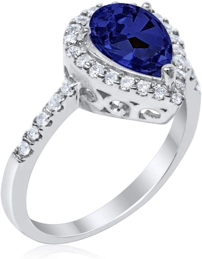 Halo Teardrop Bridal Filigree Ring Pear round Cubic Zirconia 925 Sterling Silver