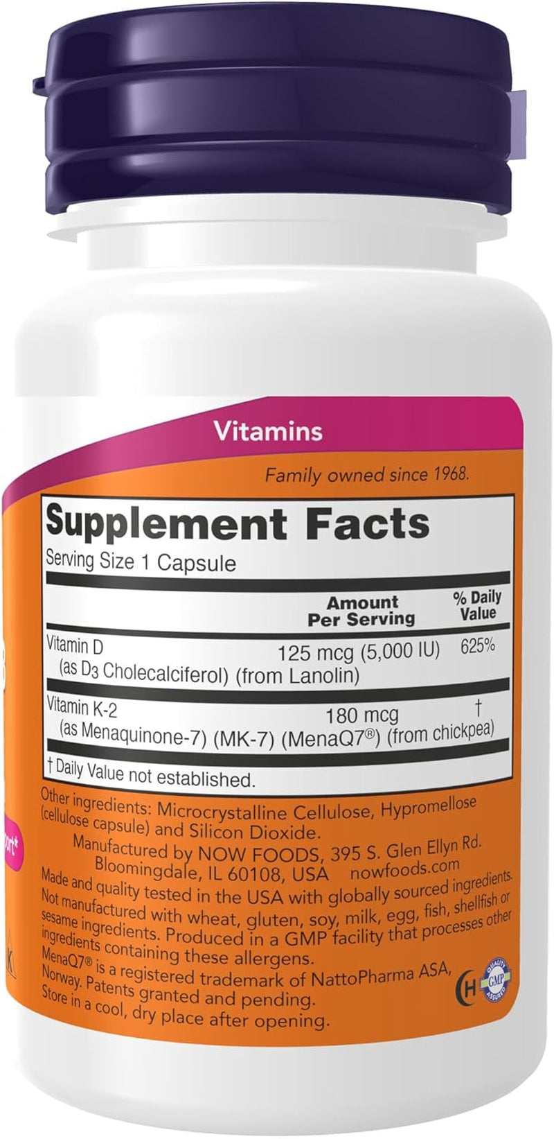 Supplements, Mega D-3 & MK-7 with Vitamins D-3 & K-2, 5,000 IU/180 mcg, Bone & Cardiovascular Support*, 60 Veg Capsules