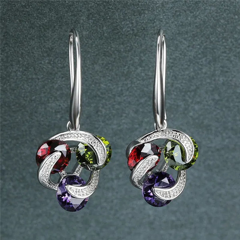 2020 New Fashion Mysterious Amethyst Peridot Ruby Drop Pendant Earrings Sterling Silver 925 Chic Diamond Charm Jewelry Surprise Gift